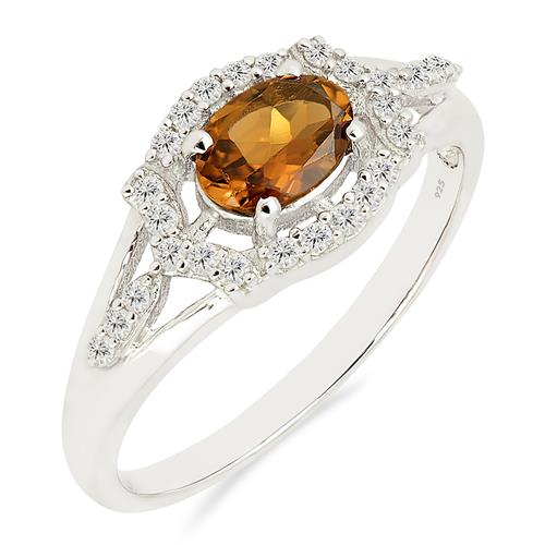 BUY STERLING SILVER NATURAL MADEIRA CITRINE GEMSTONE HALO RING